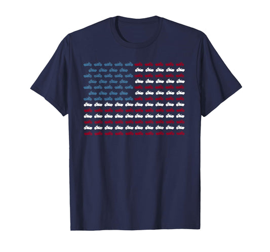 Vintage American Flag Made Of Motorcycle Funny 4th Of July T-Shirt