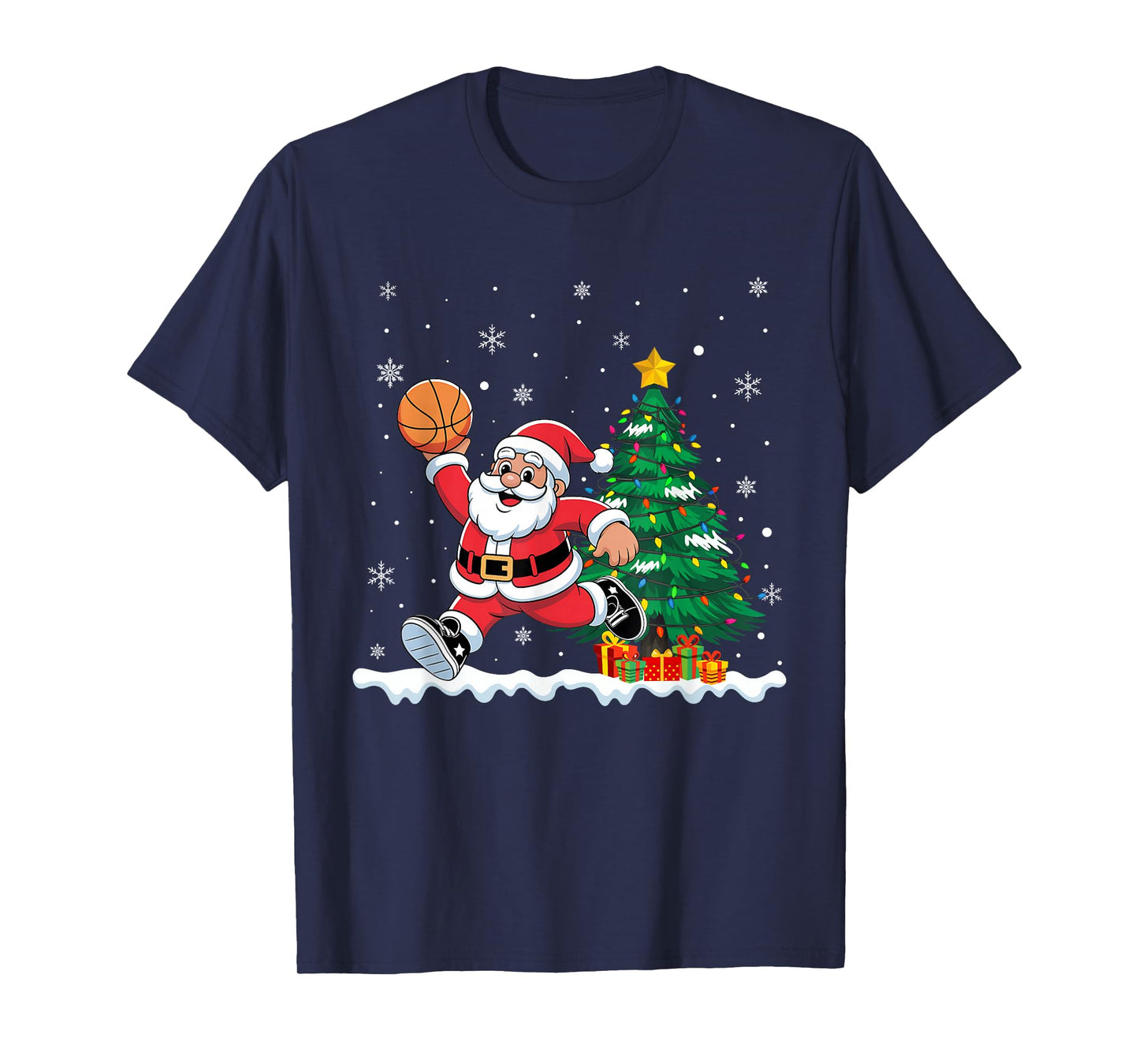 Santa Playing Basketball Funny Christmas Basketball Lover T-Shirt