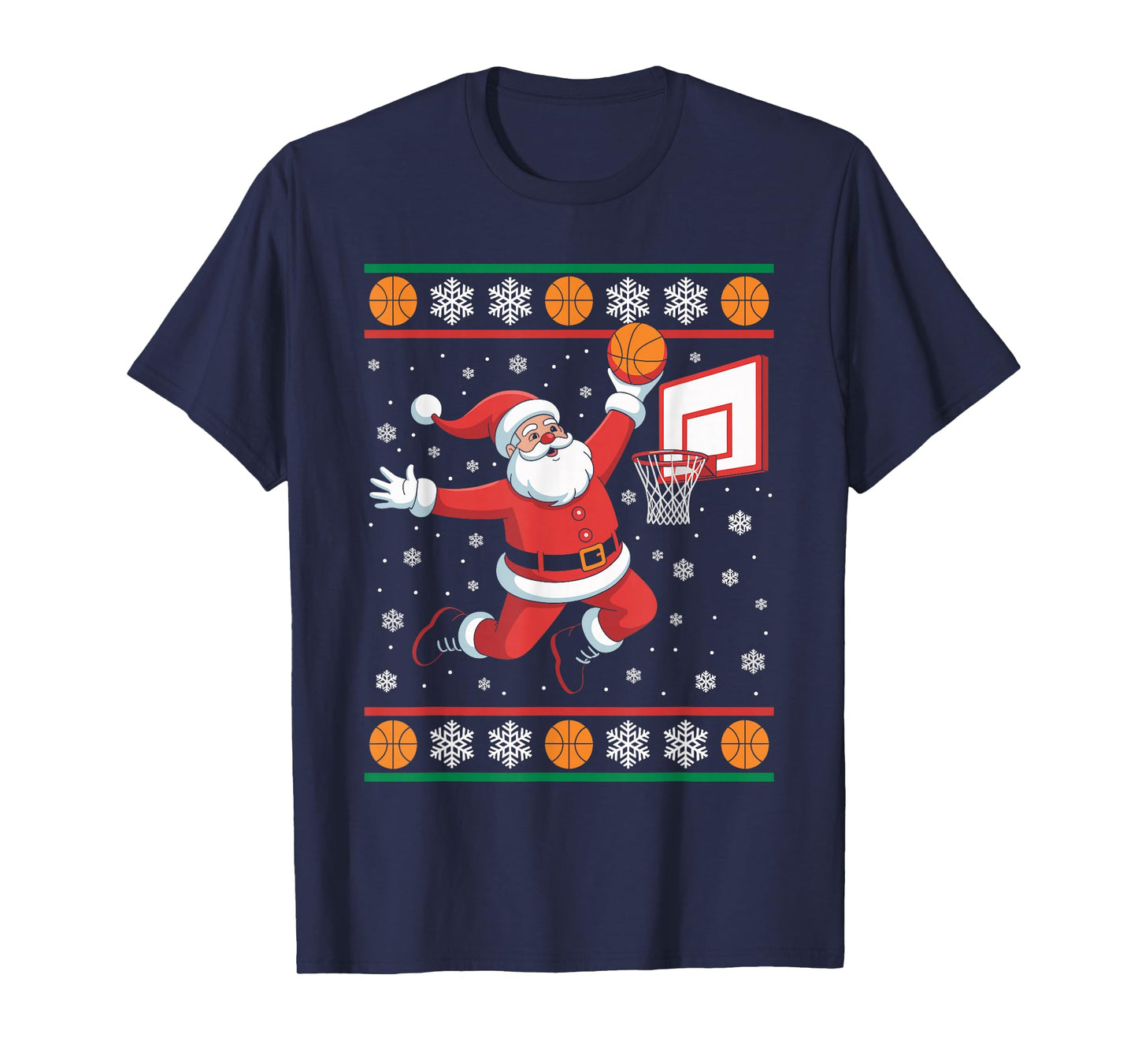 Santa Claus Playing Basketball Ugly Christmas Sweater Xmas T-Shirt