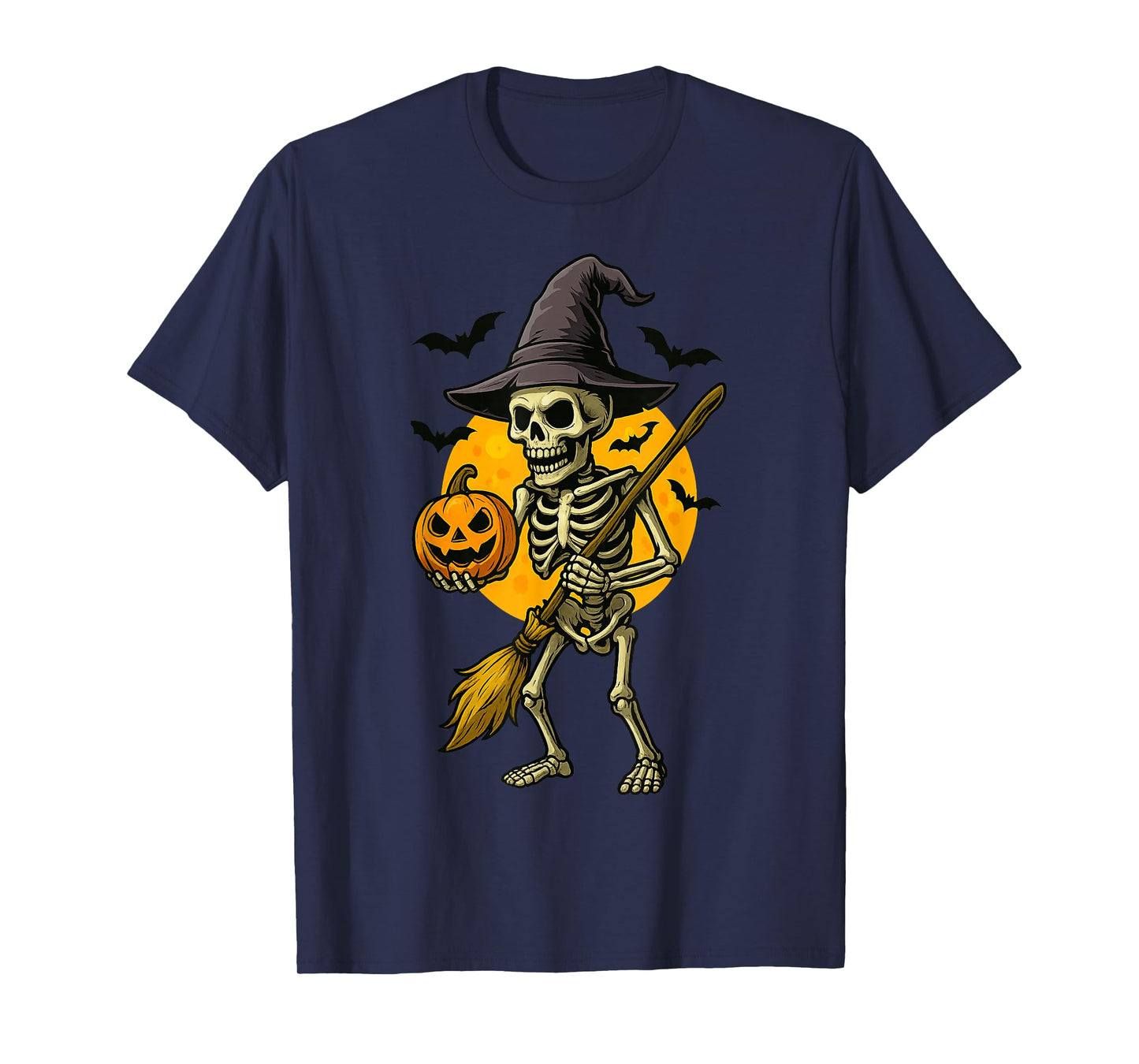 Halloween Skeleton Witch with Pumpkin & Broom Funny for Kids T-Shirt