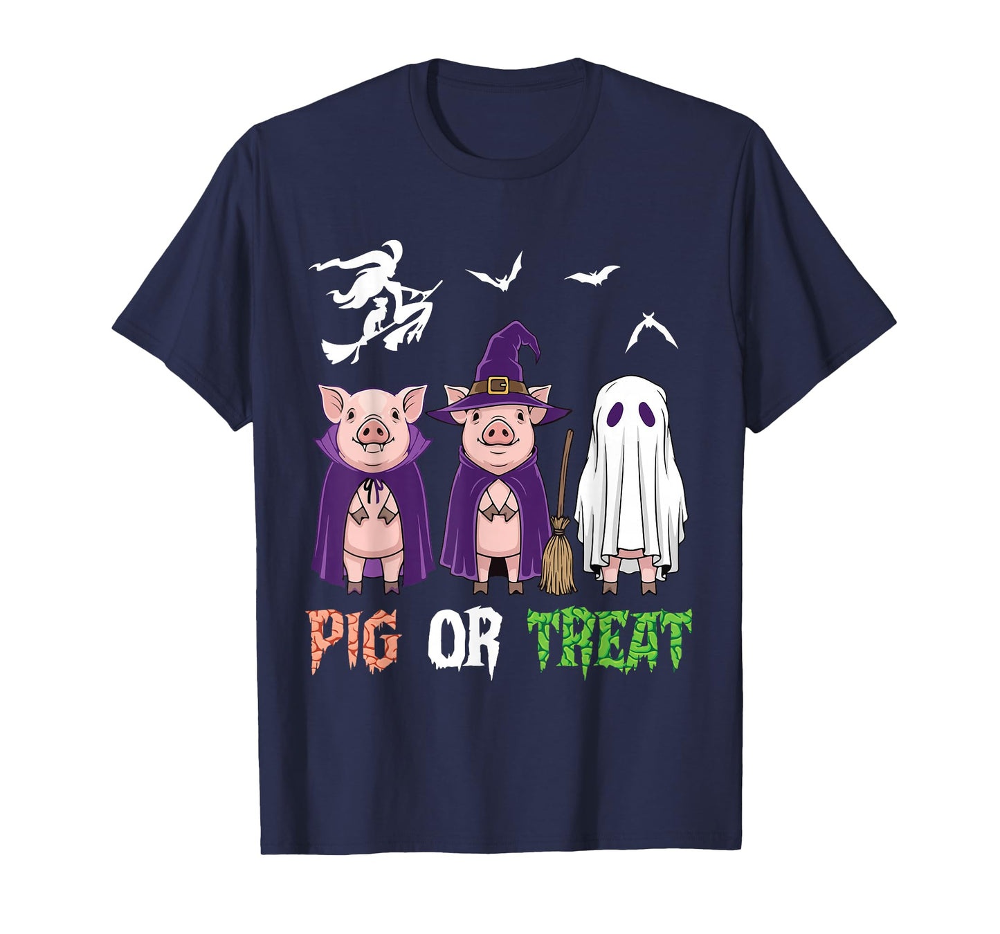 Pig Or Treat Halloween Day Witch Ghost Pumpkin Pigs Costume T-Shirt