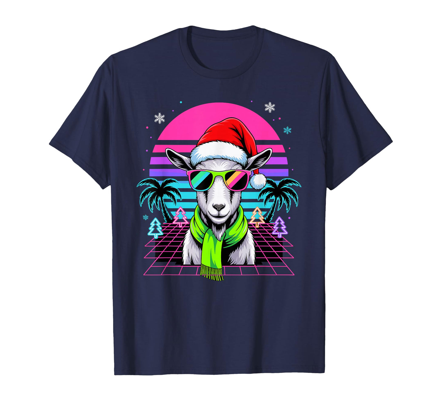 Christmas Synthwave Goat Sunglasses Goats T-Shirt