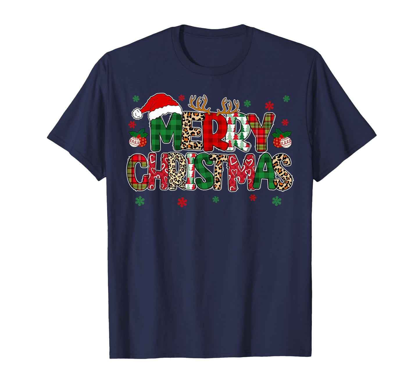 Merry Christmas Lights Red Santa Hat Xmas Family Men Women T-Shirt