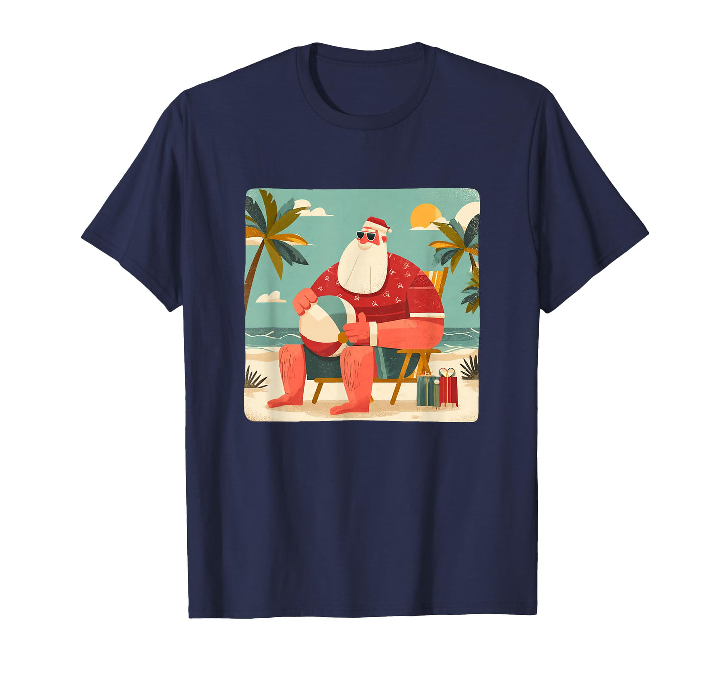 Funny Xmas Graphic with Beach Santa and Vacation Ball T-Shirt