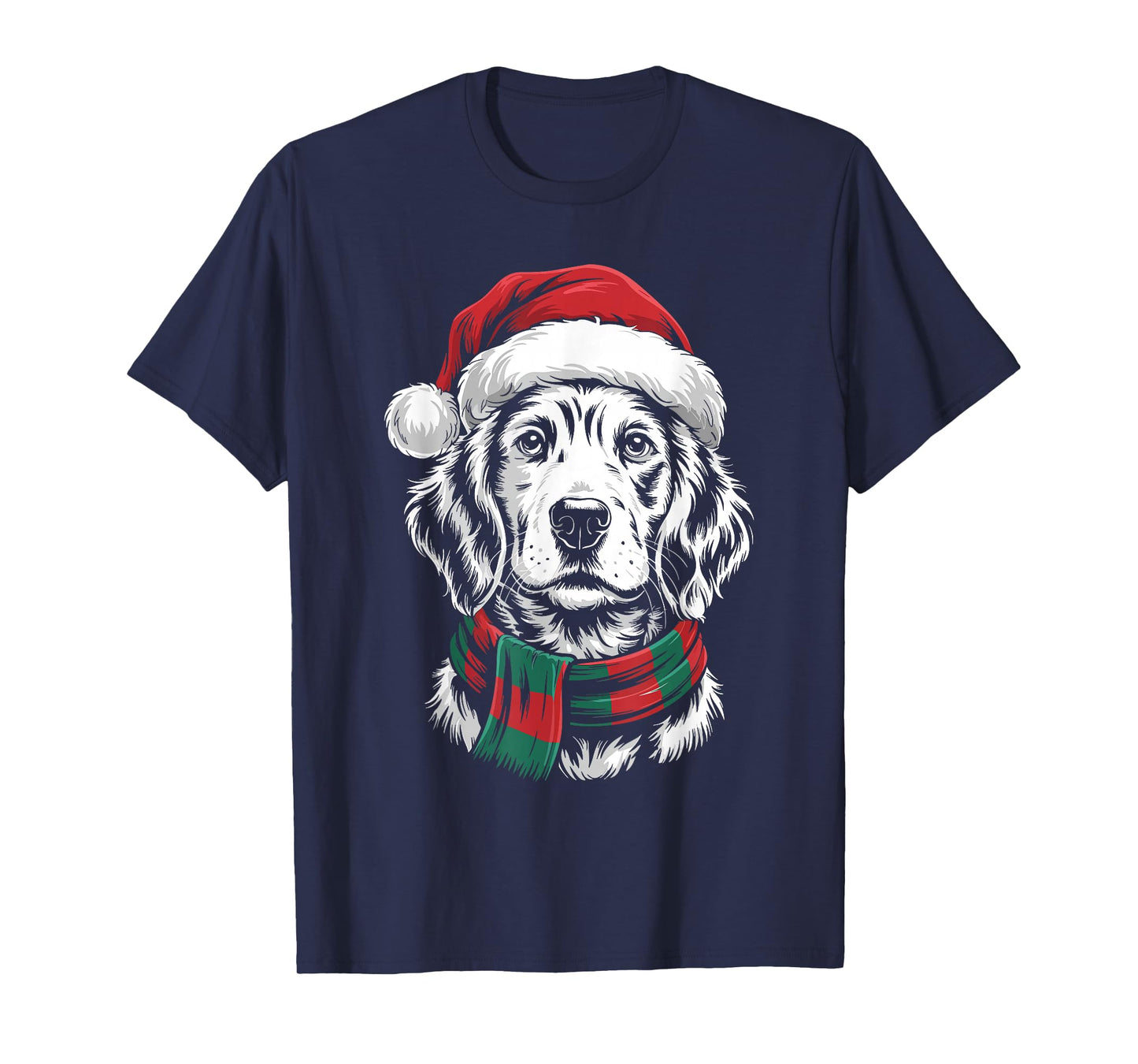 English Setter Dog Xmas Santa Hat Scarf Christmas Costume T-Shirt