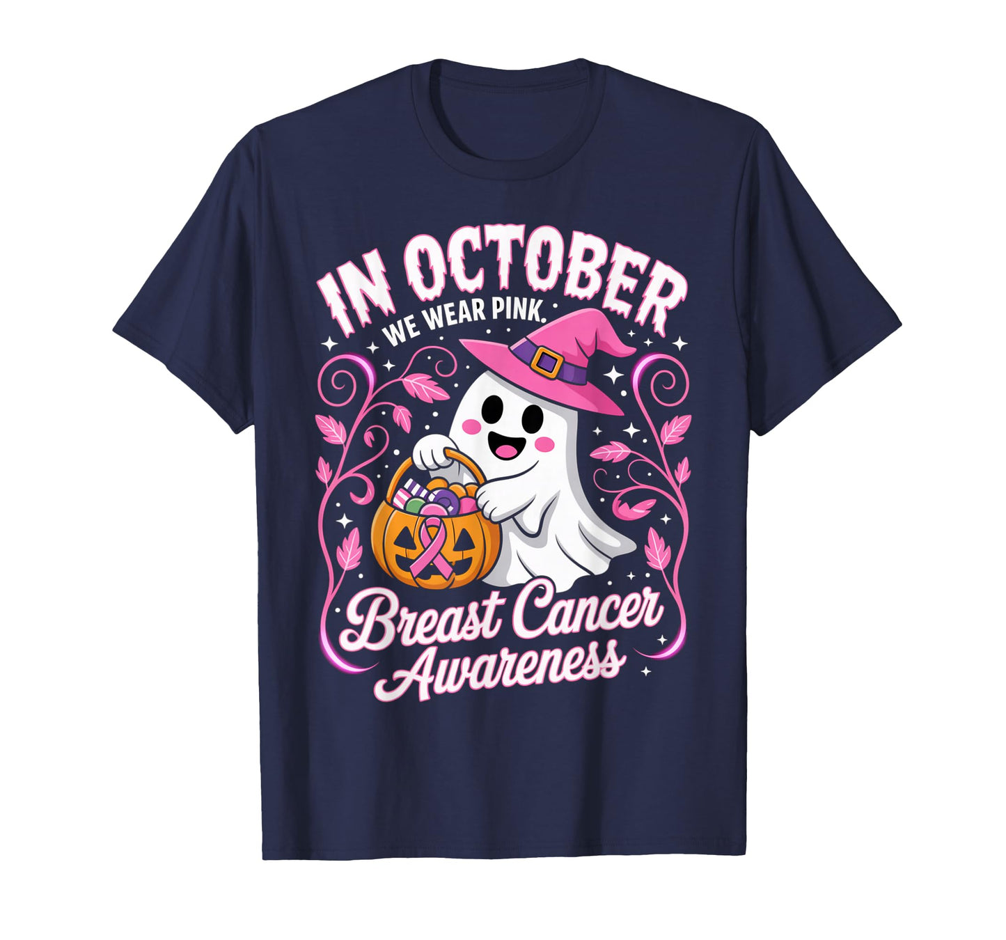 Breast Cancer Women Halloween in October We Wear Pink T-Shirt
