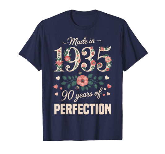Cute 90 Year Old Made In 1935 Floral 90th Birthday Women T-Shirt