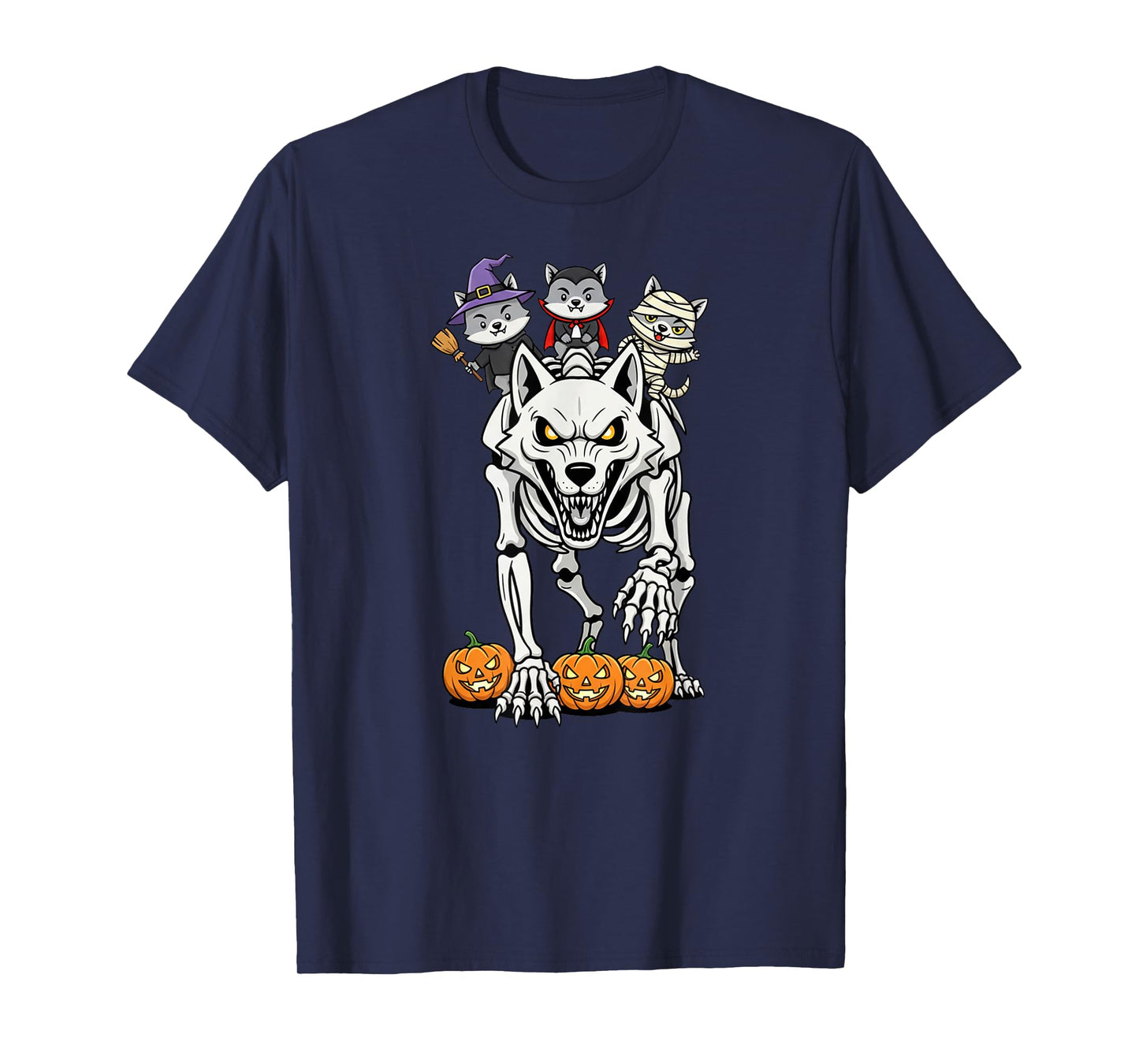 Funny Wolf Skeleton Mummy Witch Halloween Kids Mens Womens T-Shirt