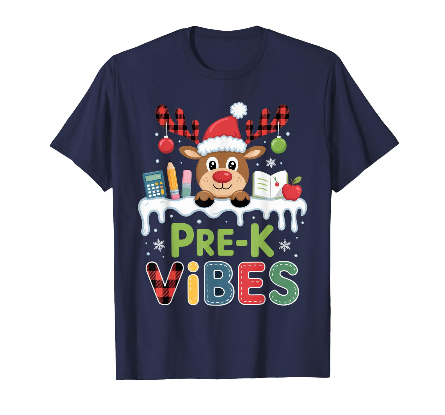 Pre-K Vibes Christmas Rudolph Preschool Fun Holiday Spirit T-Shirt