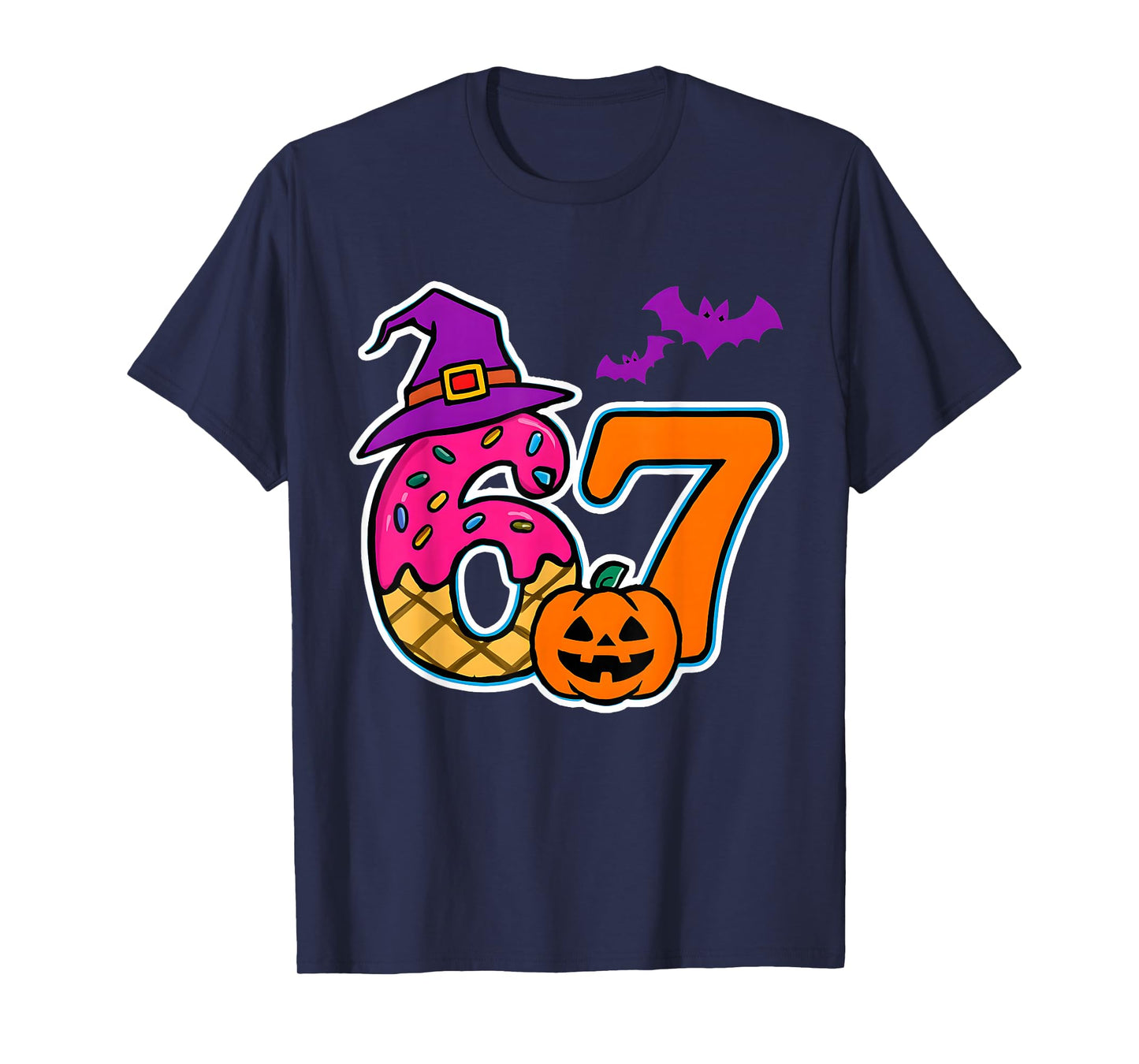 Halloween Number 67 Pumpkins Bats Witch Hat Candy Seven T-Shirt