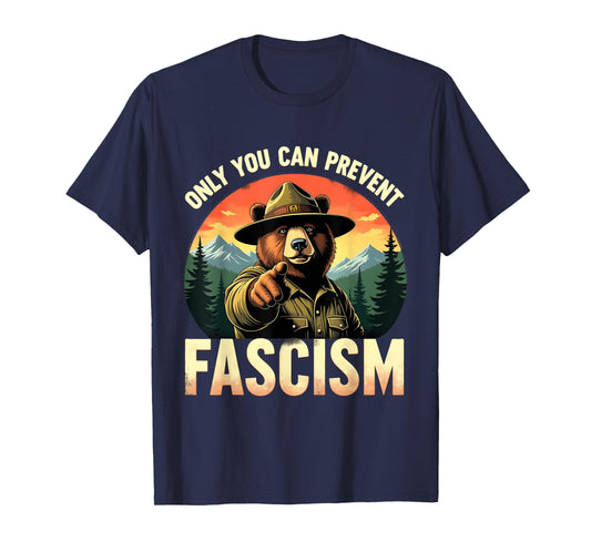 Vintage Style Prevent Fascism Bear Forest Political Satire T-Shirt