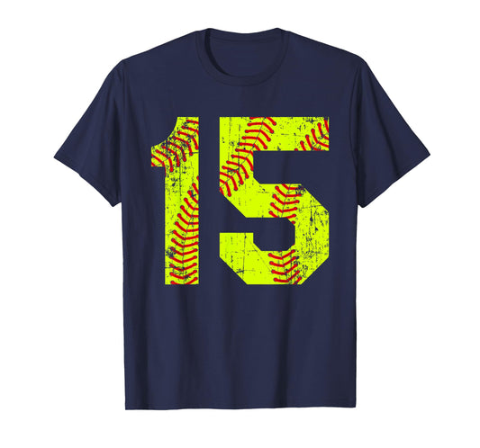 Vintage Softball 15 Jersey Number T-Shirt