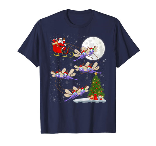 Dragonfly Santa Sleigh Flying Funny Magical Christmas T-Shirt