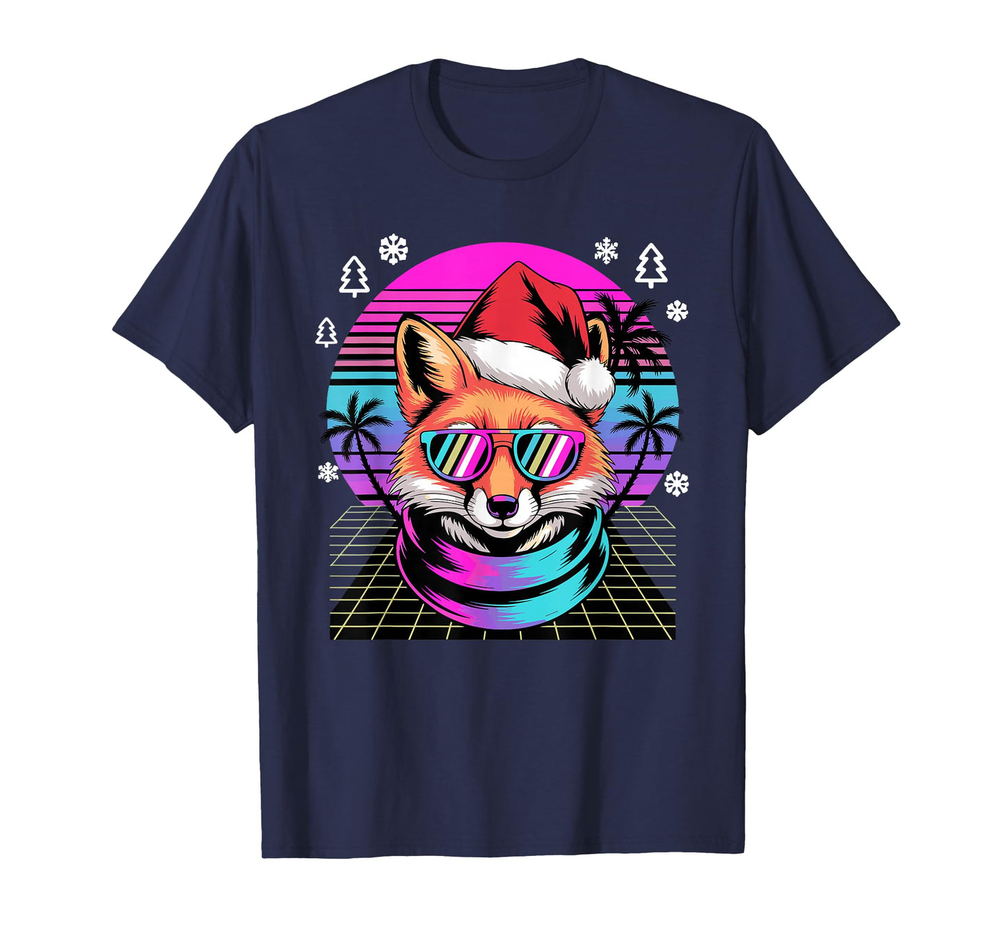 Christmas Synthwave Fox Sunglasses Foxes T-Shirt