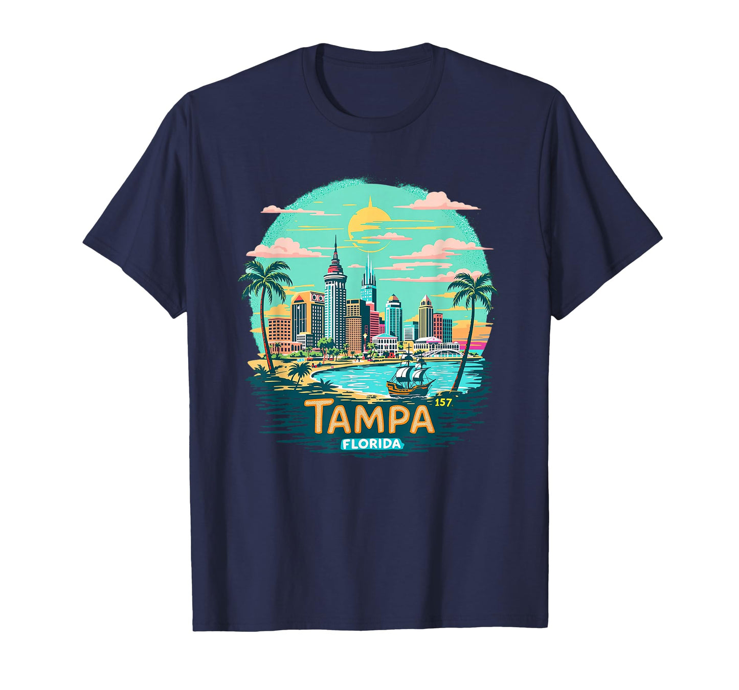 Vintage Tampa Florida Sunset Skyline Cityscape T-Shirt