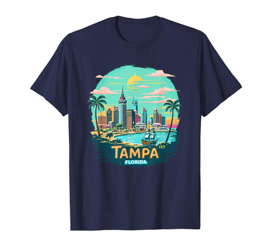 Vintage Tampa Florida Sunset Skyline Cityscape T-Shirt