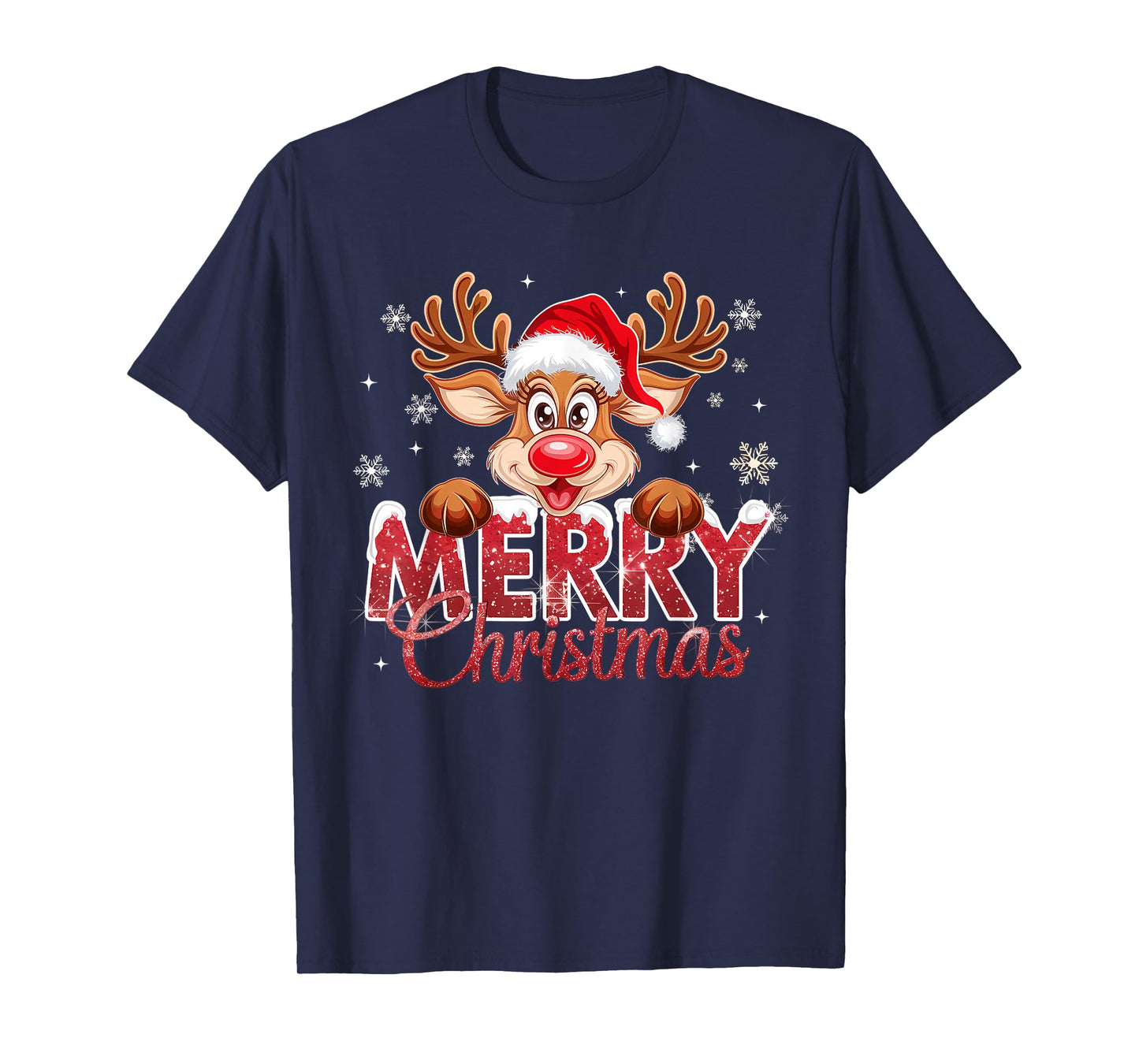 Merry Christmas Red Santa Hat Reindeer Xmas Matching Family T-Shirt