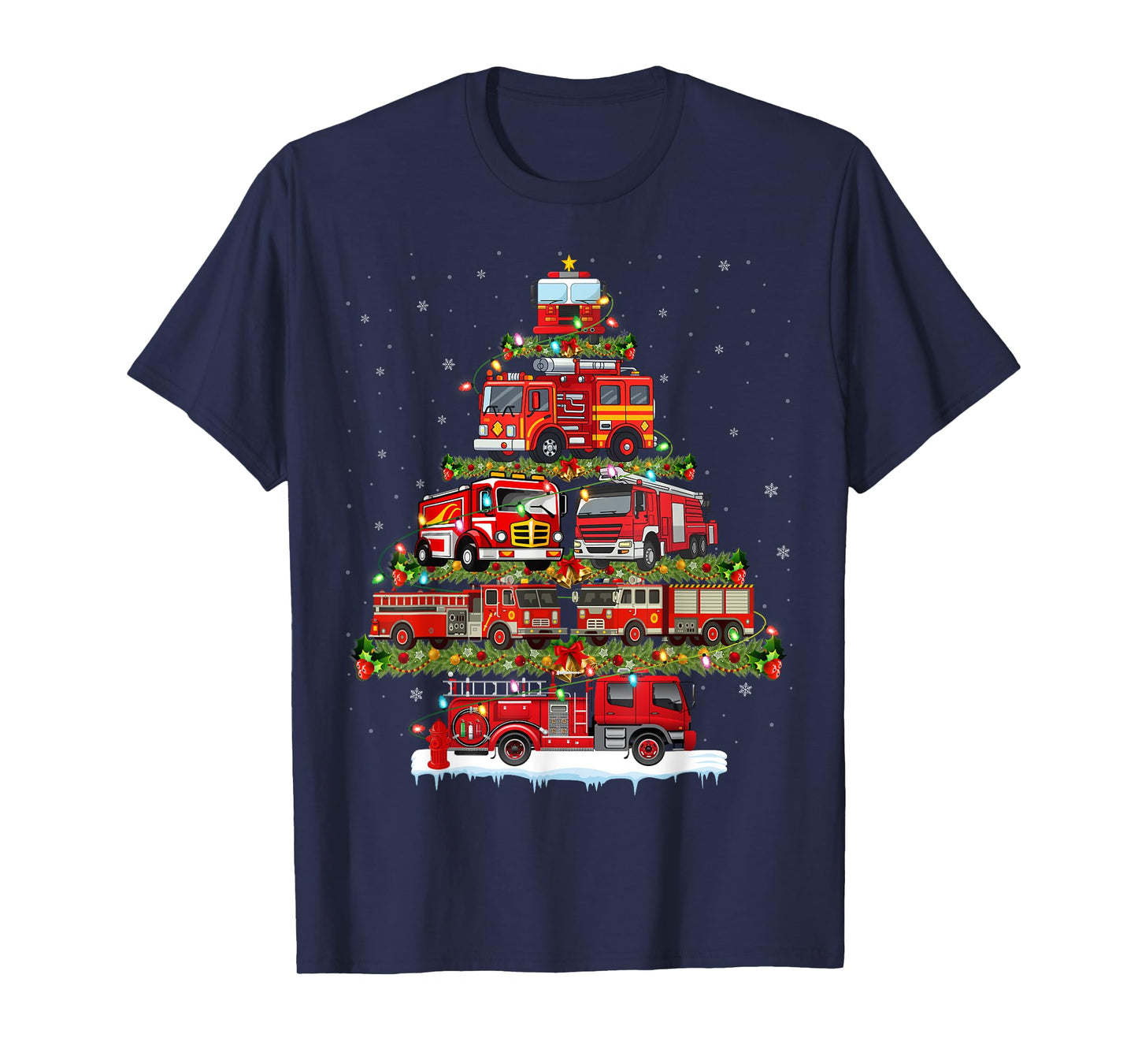 Fire Truck Xmas Lights Firefighter Fire Truck Christmas Tree T-Shirt