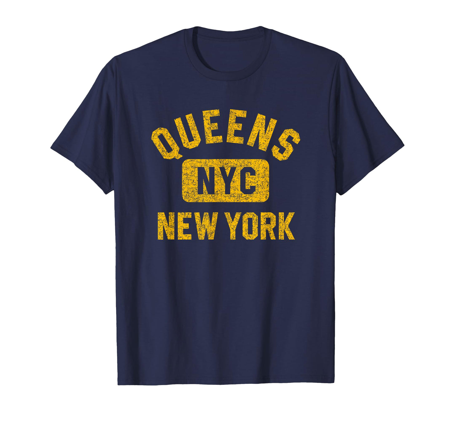 Queens NYC New York Gym Style Distressed Amber Print T-Shirt