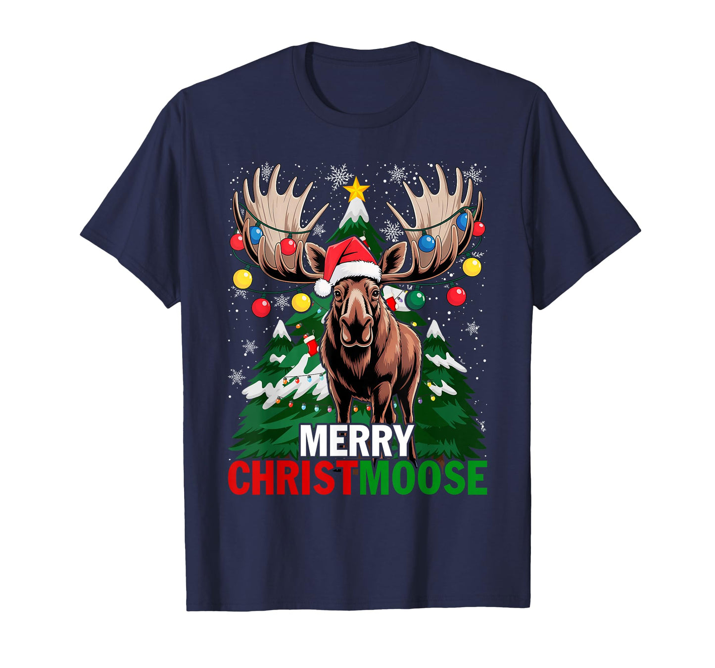 Christmas Xmas Merry Christmoose Santa Hat Moose T-Shirt