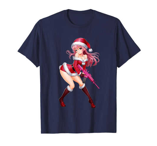 Waifu Sexy Anime Girl Cyberpunk Santa Japanese Christmas T-Shirt