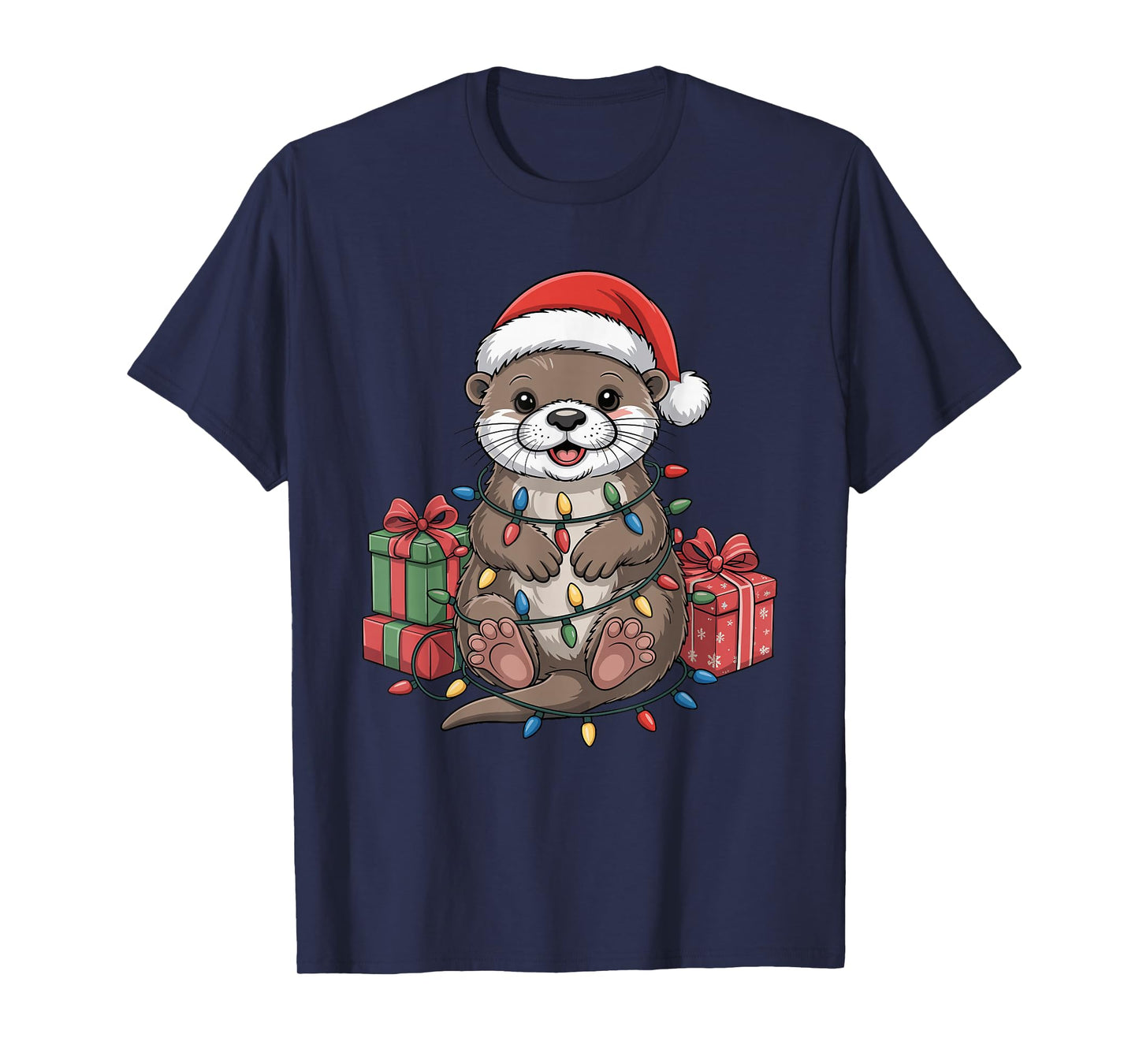 Otter Santa Hat Christmas Design Funny Animal Lovers Holiday T-Shirt