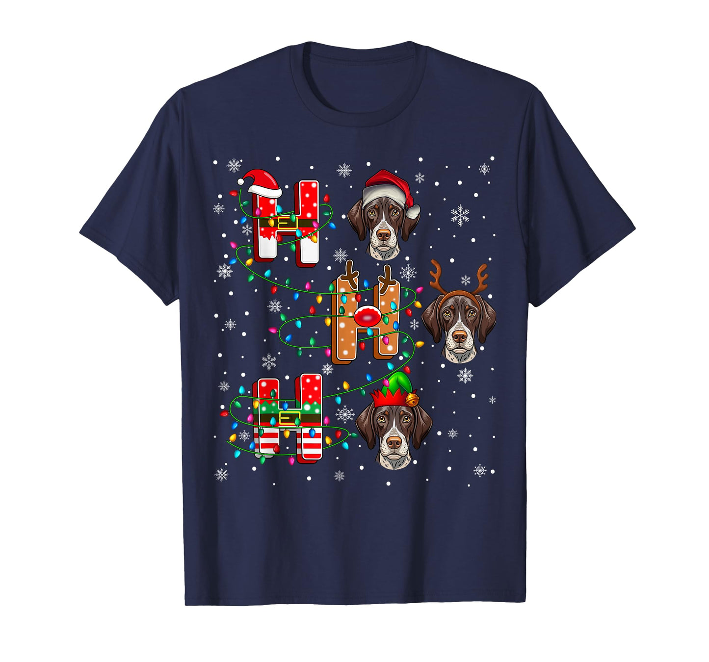 Ho Ho Santa Reindeer Hat Elf German Shorthaired Pointer Dog T-Shirt