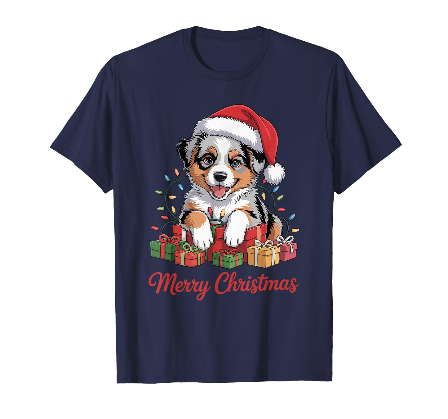 Cute Australian Shepherd Christmas Holiday Aussie Dog Lover T-Shirt