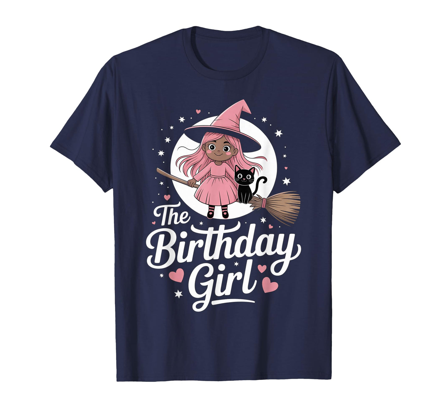 Pink Halloween Birthday Girl Black Witch Melanin October Cat T-Shirt