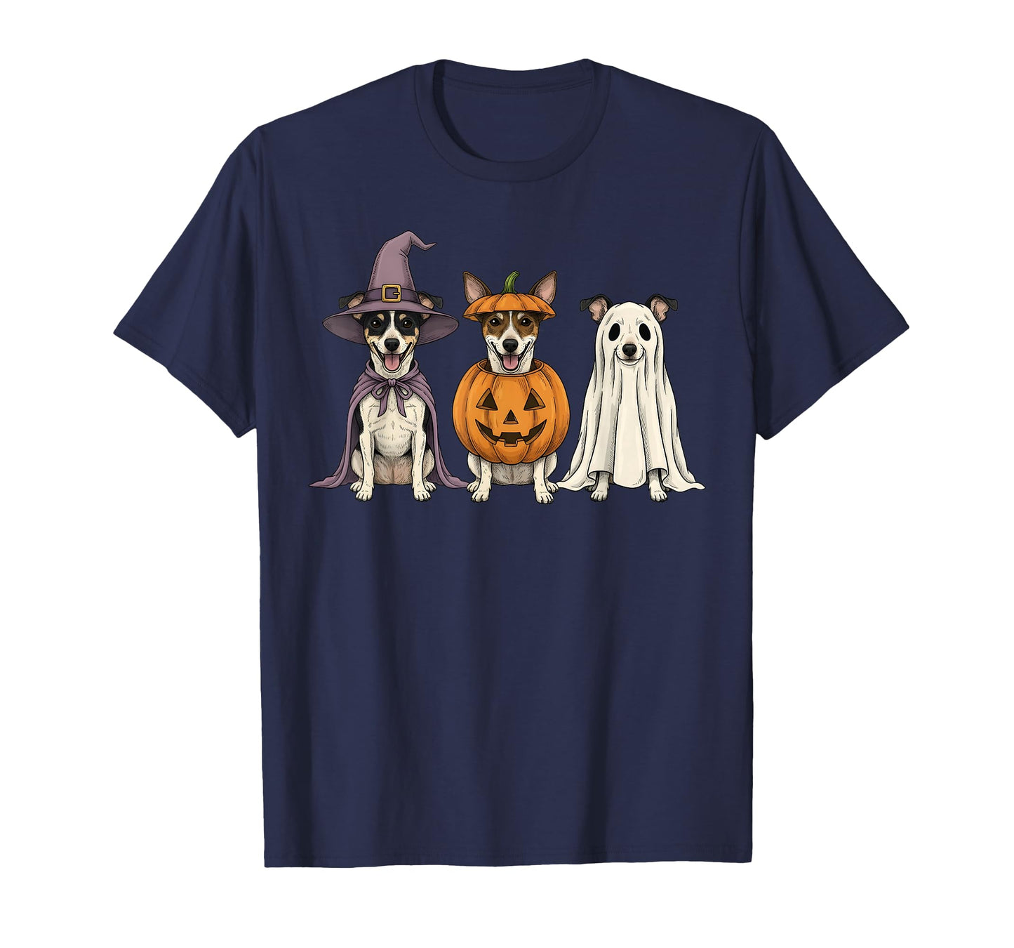 Spooky Ghost Rat Terrier Pumpkin Halloween Dog Lover T-Shirt