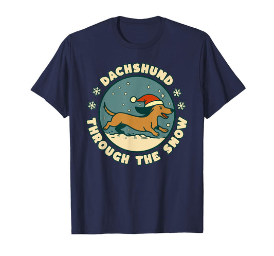 Dachshund Dog Through The Snow Funny Christmas Doxie Dog T-Shirt