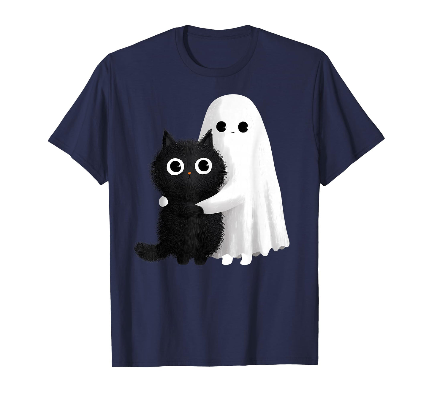 Spooky Boo Ghost Hugging Black Cat Halloween Cats Mom Dad T-Shirt