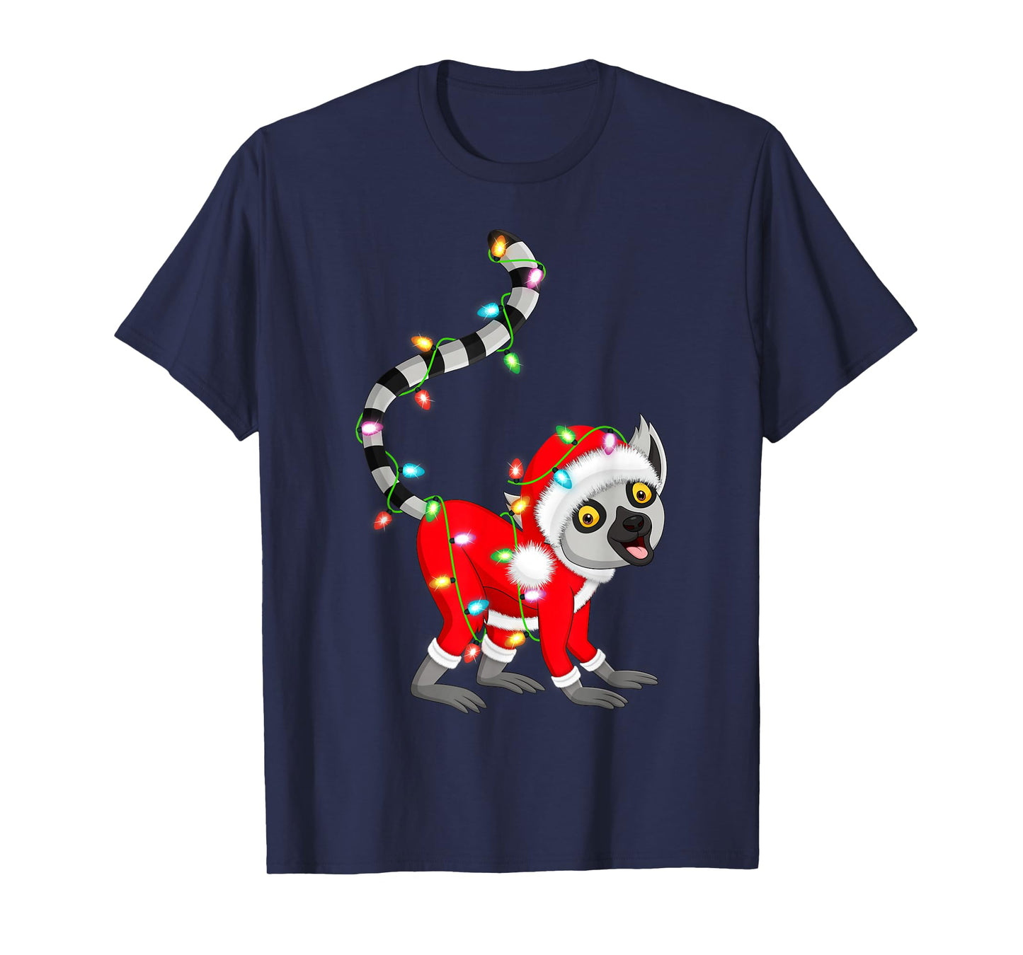 Lemur Christmas Lights Santa Costume Cute Animal Xmas T-Shirt