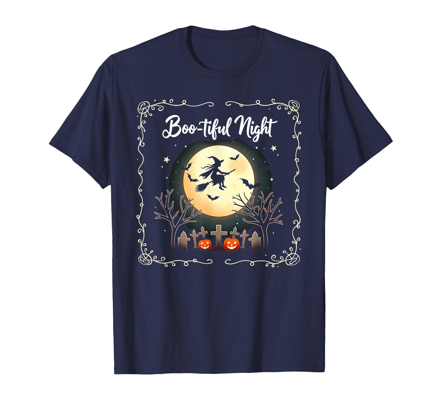 Classic Halloween Boo-Tiful Night Witch Moon Scene T-Shirt