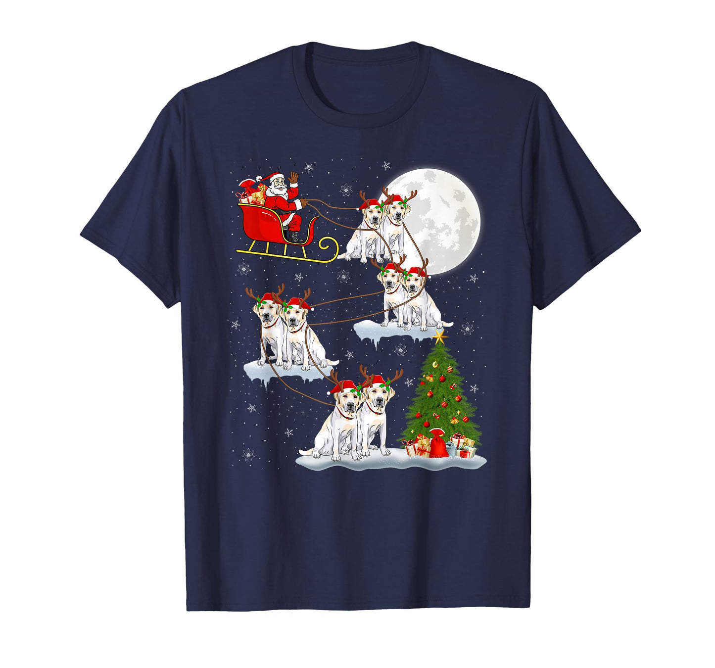 Labrador Retriever Dog Santa Sleigh Flying Funny Christmas T-Shirt