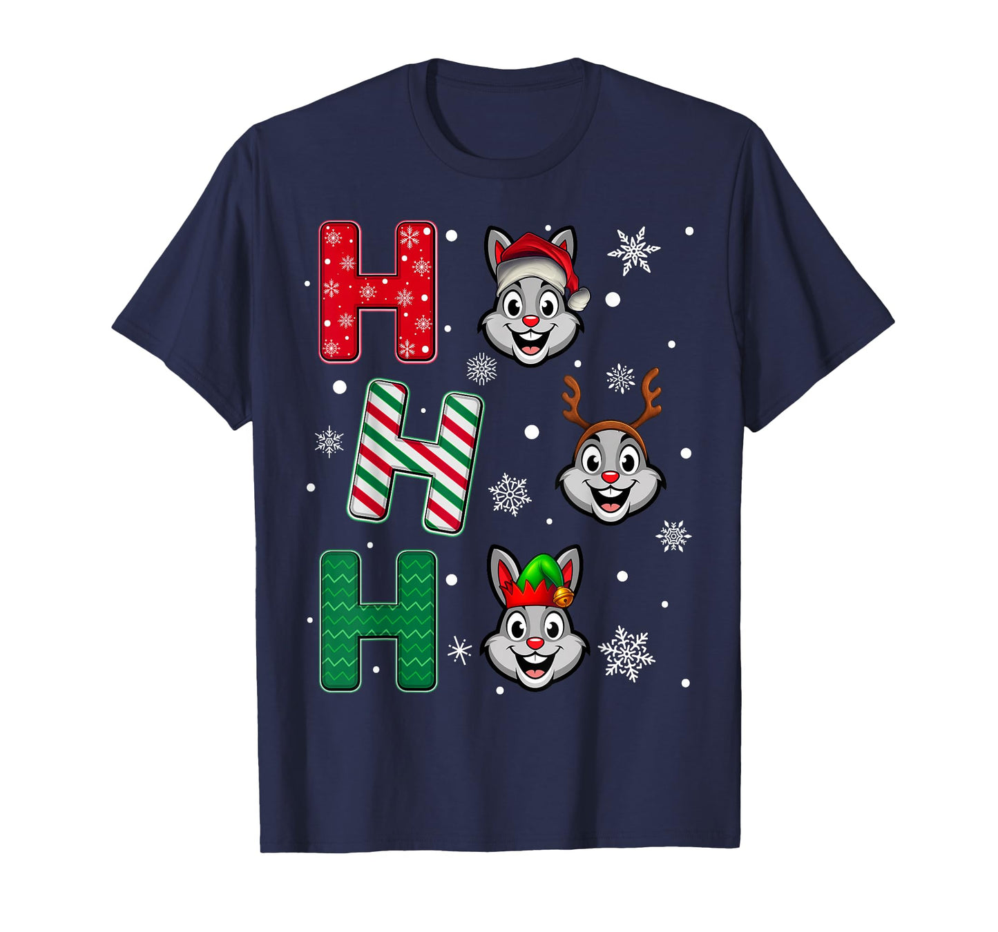 Ho Ho Ho Rabbit Animal Matching Santa Elf Xmas T-Shirt