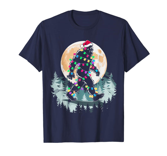Santa Bigfoot Christmas Lights Funny Sasquatch Believe Xmas T-Shirt