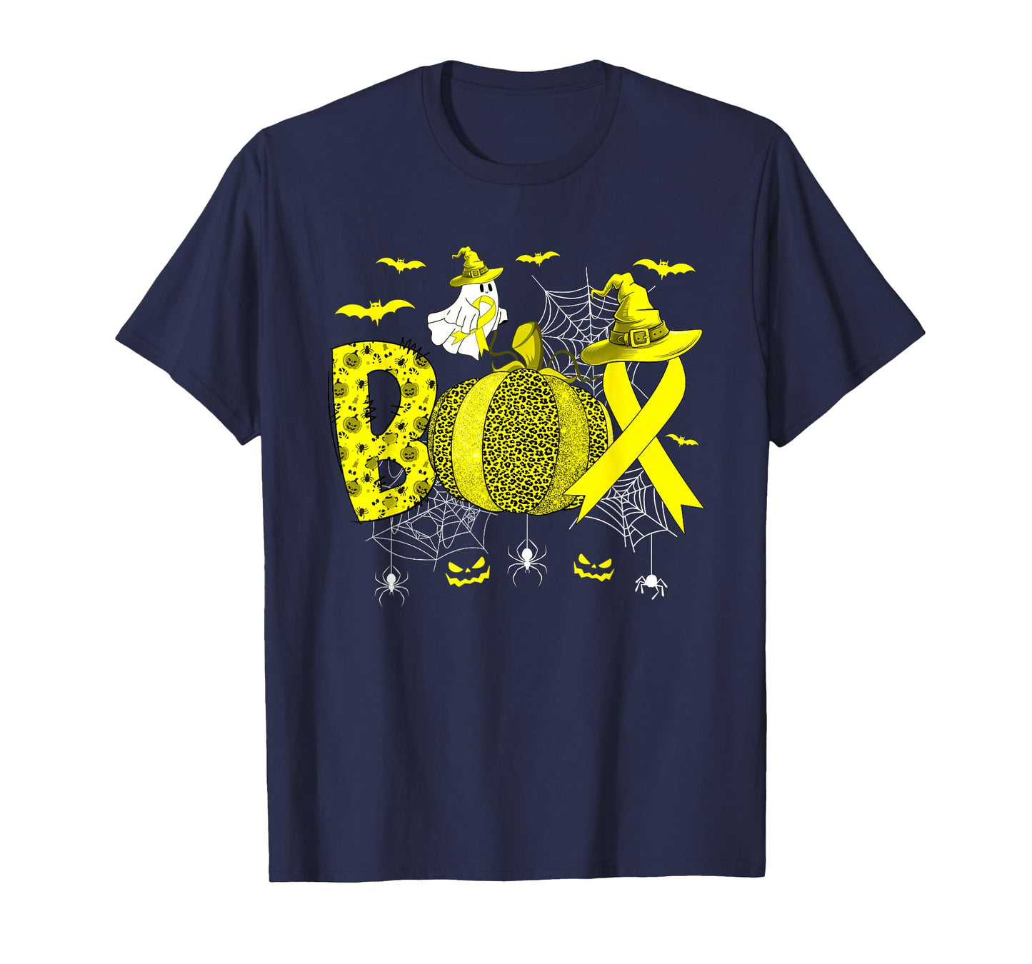 Boo Spina Bifida Yellow Ribbon Ghost Witch Pumpkin Halloween T-Shirt