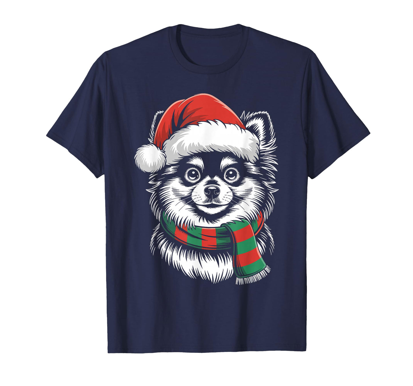 Pomeranian Dog Xmas Santa Hat Scarf Christmas Costume T-Shirt