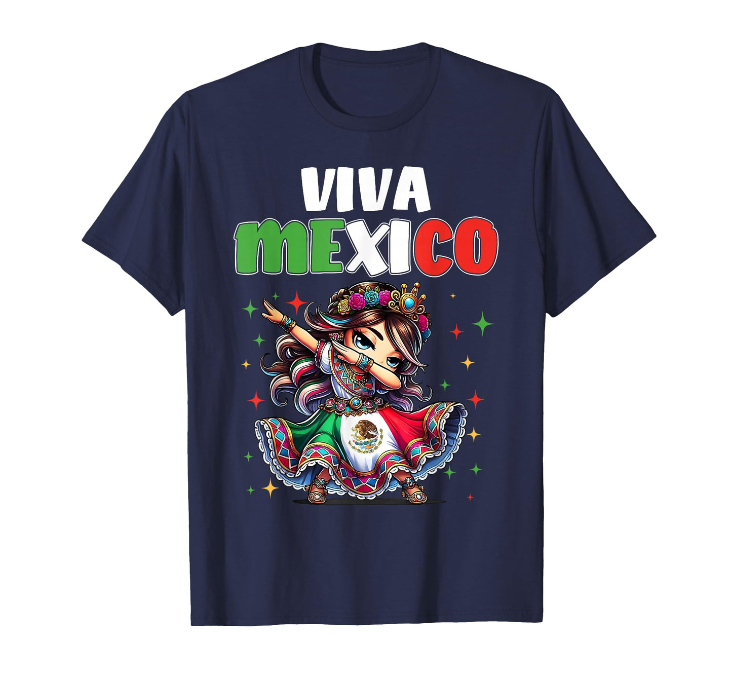 Viva Mexico Flag Mexican Pride Independence Dabbing Girl Kid T-Shirt