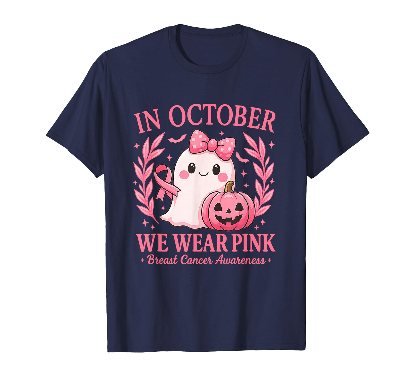 in October We Wear Pink Shirt Ghost Breast Cancer Awareness T-Shirt
