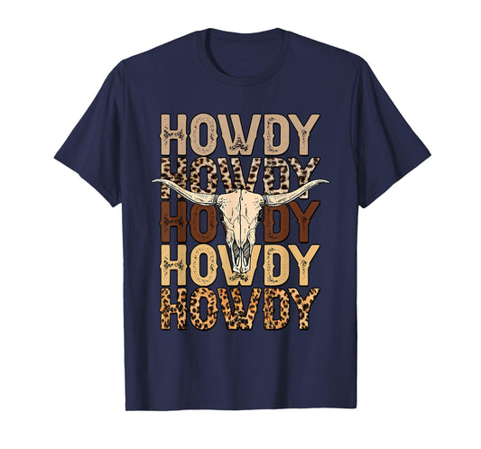 Leopard Howdy Country Music Western Cow Skull Cowboy T-Shirt