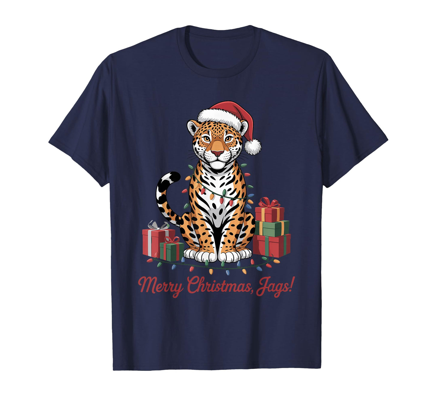 Jaguar Santa Hat Christmas Design Funny Wild Animal Lovers T-Shirt