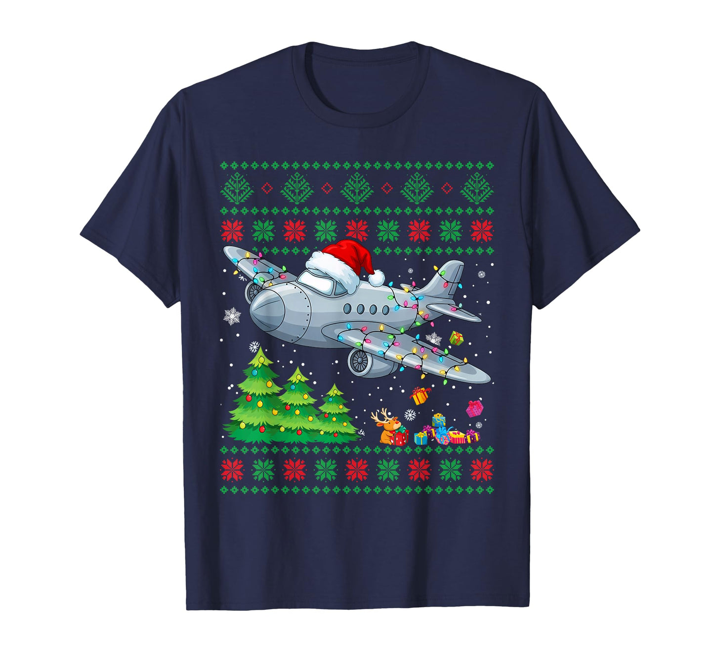Funny Xmas Lighting Tree Santa Ugly Airplane Christmas T-Shirt