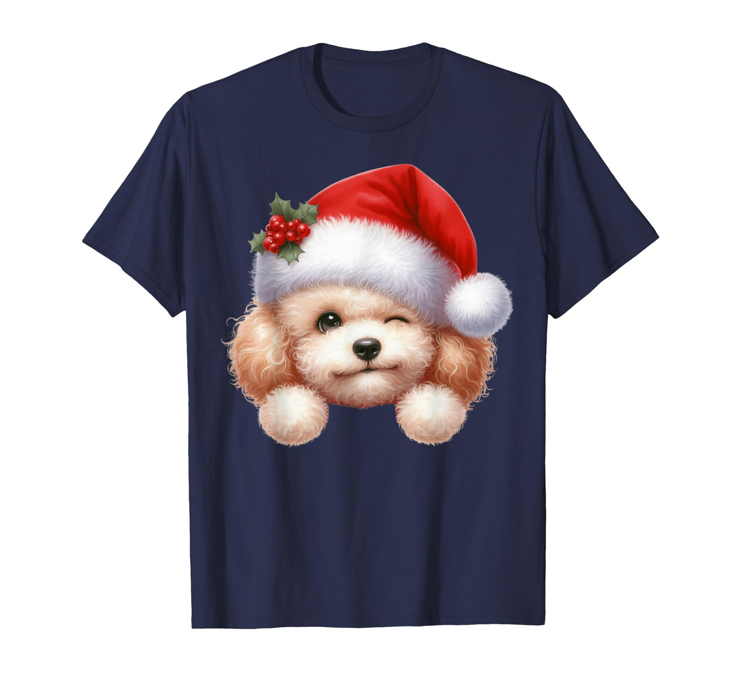 Poodle Dog Christmas Santa Hat Dog Mom Dad T-Shirt