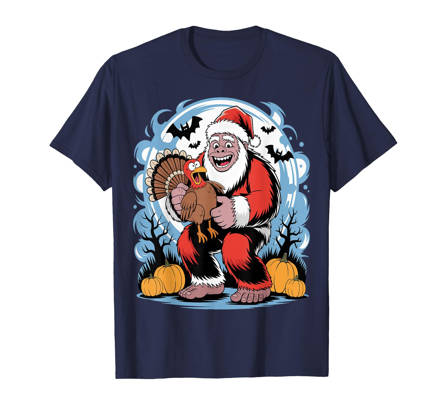Funny Bigfoot Santa Turkey Halloween Christmas T-Shirt