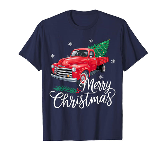 Vintage Wagon Red Truck Christmas Tree Pajama Family Xmas T-Shirt