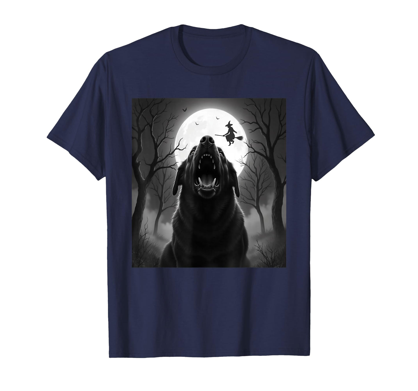 Funny Rottweiler Selfie Full Moon Flying Witch Halloween Dog T-Shirt