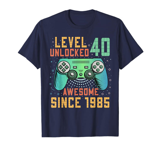 Level 40 Unlocked 40th Birthday 40 Year Old Man Gifts Gaming T-Shirt