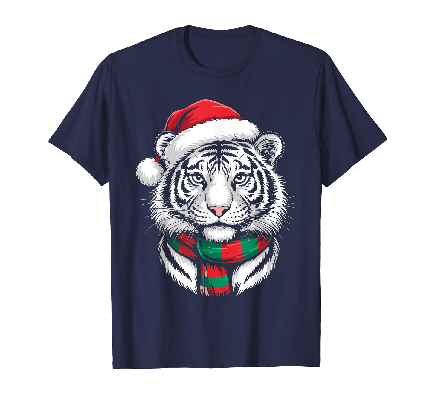 Tiger Xmas Santa Hat Scarf Christmas Costume T-Shirt